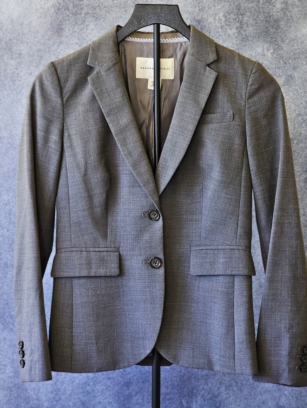 Womens' XXS/XS Banana Republic Gray Wool Blend Blazer Jacket Stretch Petite 0P C